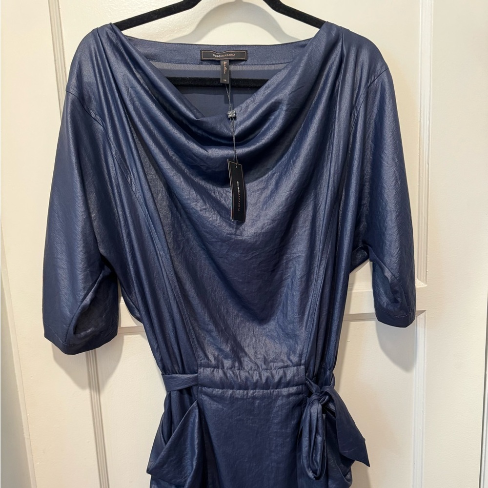 BCBG Max Azria navy blue dress with belt